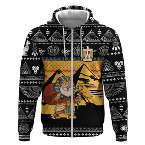 Egypt Christmas Zip Hoodie Pharaoh Santa Pyramids Eye of Horus and Ancient Egyptian - African Pride