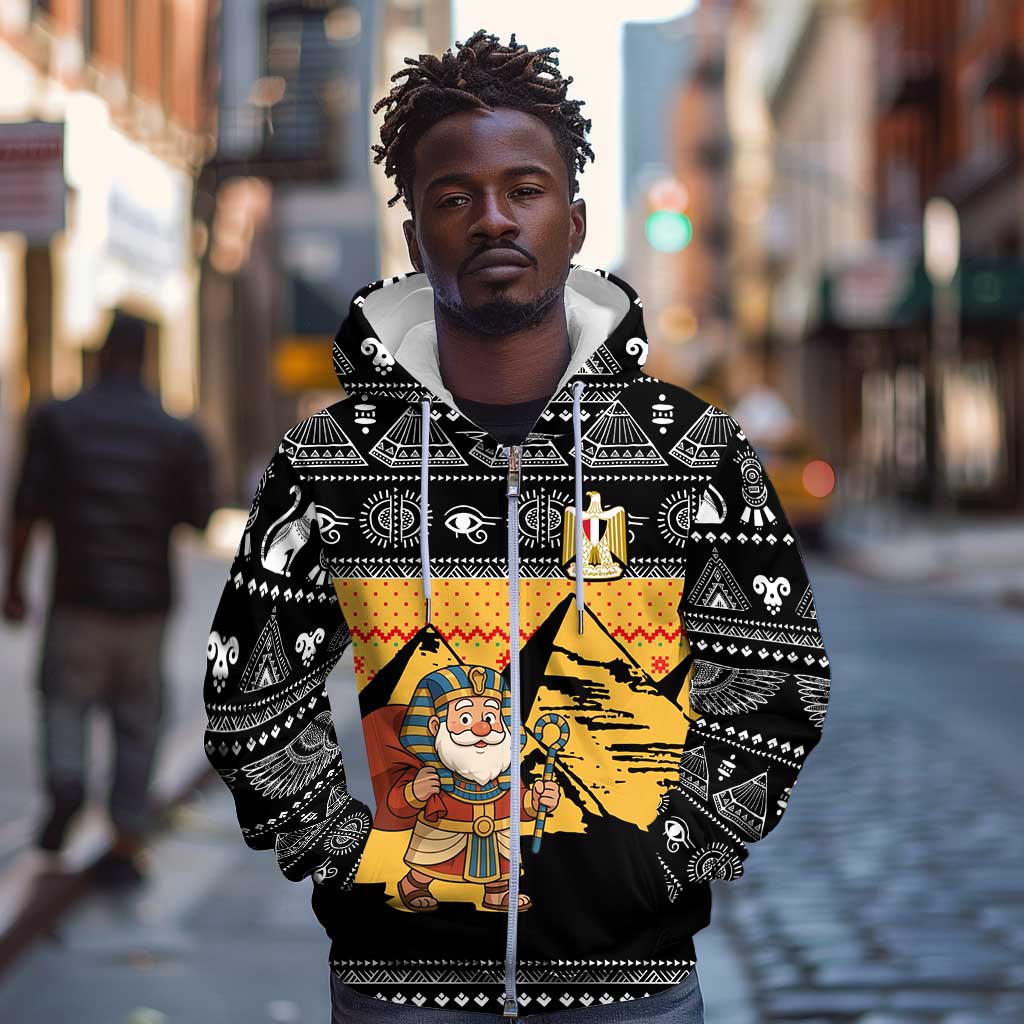 Egypt Christmas Zip Hoodie Pharaoh Santa Pyramids Eye of Horus and Ancient Egyptian - African Pride