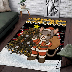 Egypt Christmas Area Rug Santa Cat Sleigh Reindeer Christmas Tree and Ancient Hieroglyphic - African Pride