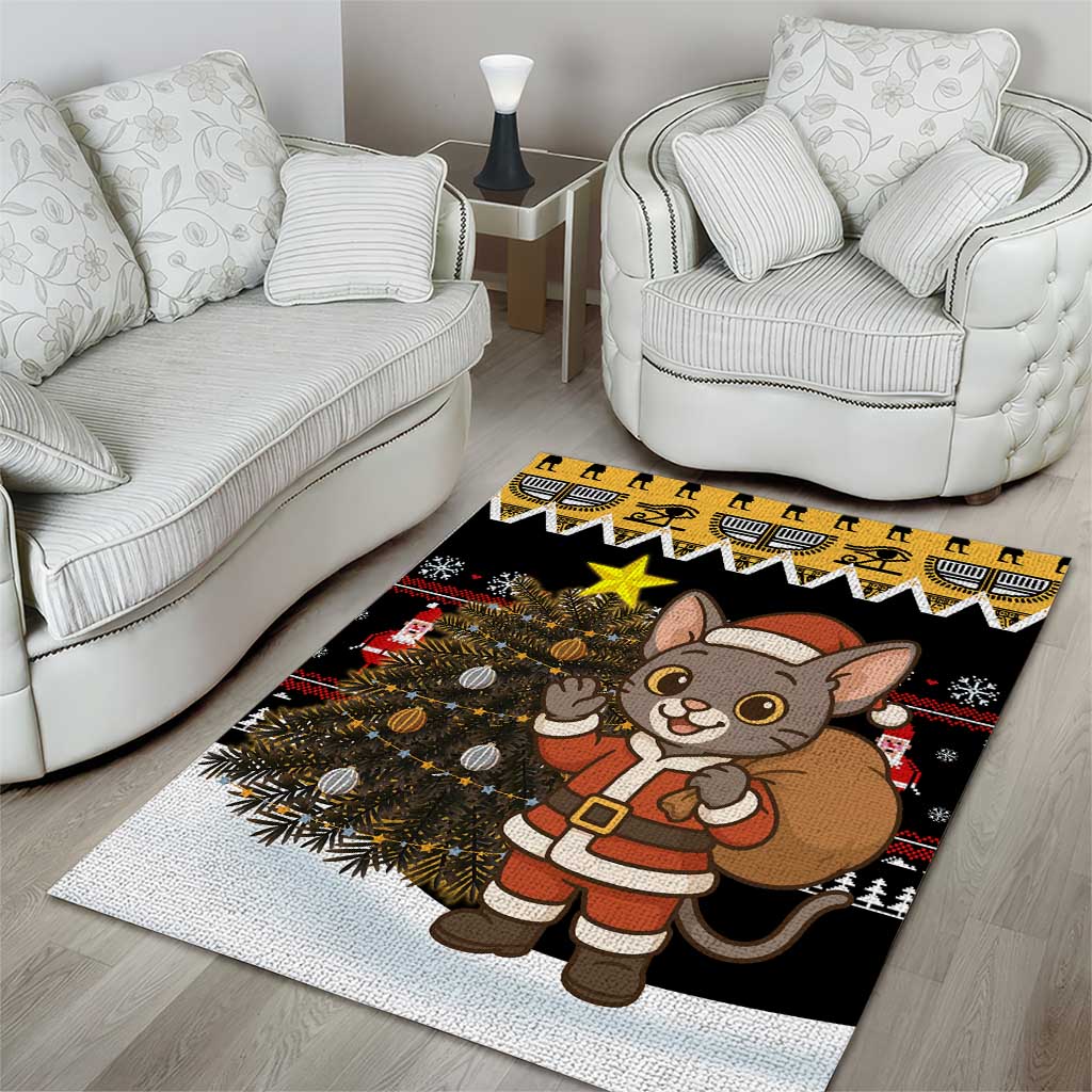 Egypt Christmas Area Rug Santa Cat Sleigh Reindeer Christmas Tree and Ancient Hieroglyphic - African Pride