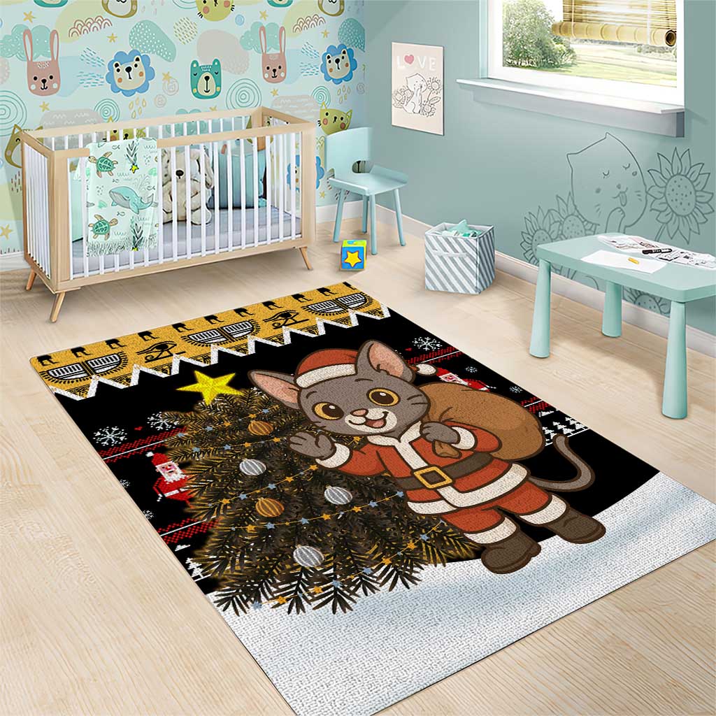 Egypt Christmas Area Rug Santa Cat Sleigh Reindeer Christmas Tree and Ancient Hieroglyphic - African Pride