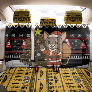 Egypt Christmas Back Car Seat Cover Santa Cat Sleigh Reindeer Christmas Tree and Ancient Hieroglyphic - African Pride