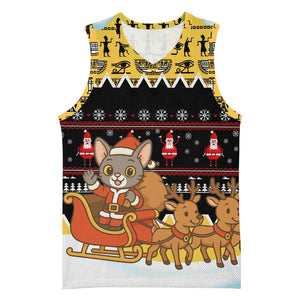 Egypt Christmas Basketball Jersey Santa Cat Sleigh Reindeer Christmas Tree and Ancient Hieroglyphic - African Pride