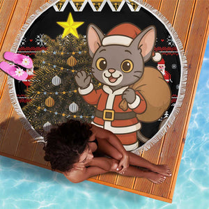 Egypt Christmas Beach Blanket Santa Cat Sleigh Reindeer Christmas Tree and Ancient Hieroglyphic - African Pride