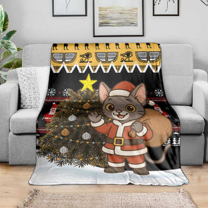 Egypt Christmas Blanket Santa Cat Sleigh Reindeer Christmas Tree and Ancient Hieroglyphic - African Pride