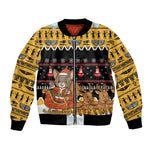 Egypt Christmas Bomber Jacket Santa Cat Sleigh Reindeer Christmas Tree and Ancient Hieroglyphic - African Pride