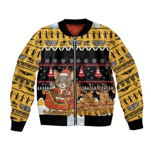 Egypt Christmas Bomber Jacket Santa Cat Sleigh Reindeer Christmas Tree and Ancient Hieroglyphic - African Pride