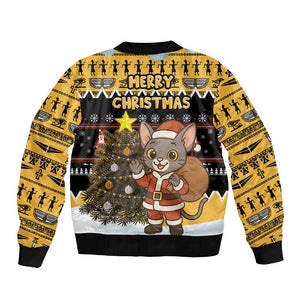 Egypt Christmas Bomber Jacket Santa Cat Sleigh Reindeer Christmas Tree and Ancient Hieroglyphic - African Pride