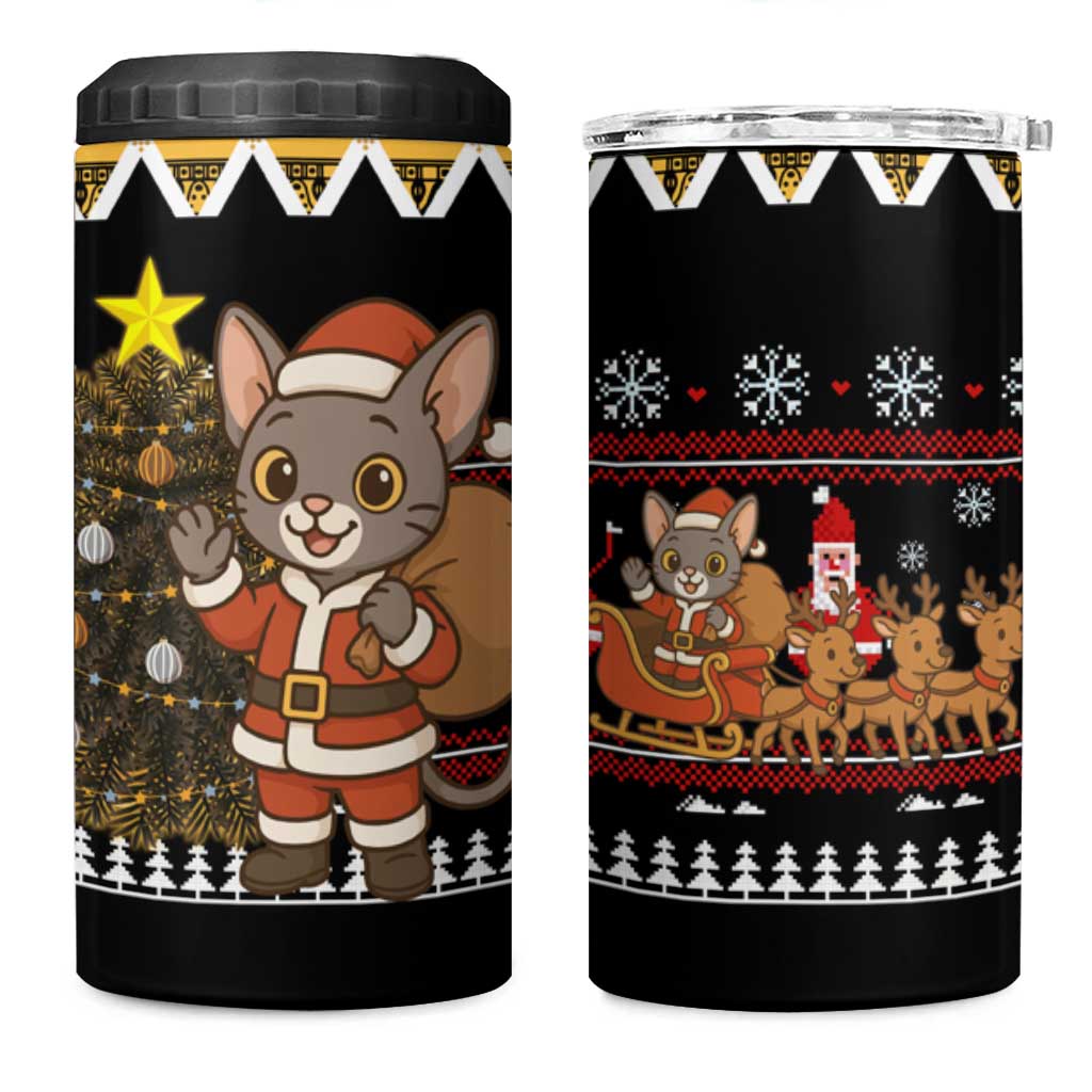 Egypt Christmas 4 in 1 Can Cooler Tumbler Santa Cat Sleigh Reindeer Christmas Tree and Ancient Hieroglyphic - African Pride