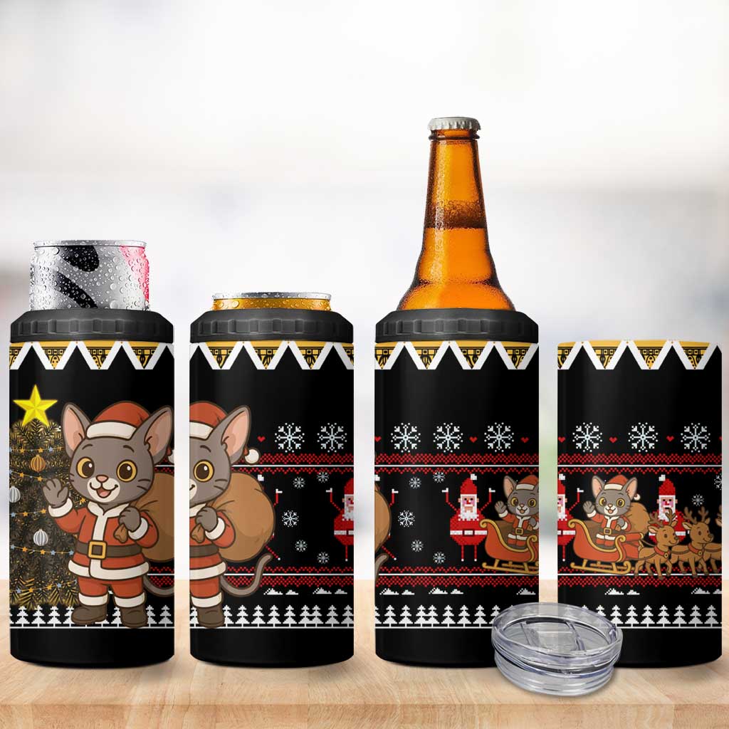 Egypt Christmas 4 in 1 Can Cooler Tumbler Santa Cat Sleigh Reindeer Christmas Tree and Ancient Hieroglyphic - African Pride