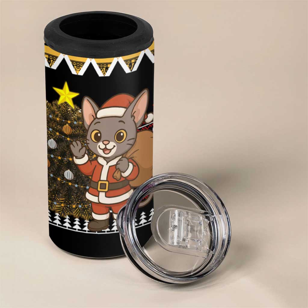 Egypt Christmas 4 in 1 Can Cooler Tumbler Santa Cat Sleigh Reindeer Christmas Tree and Ancient Hieroglyphic - African Pride