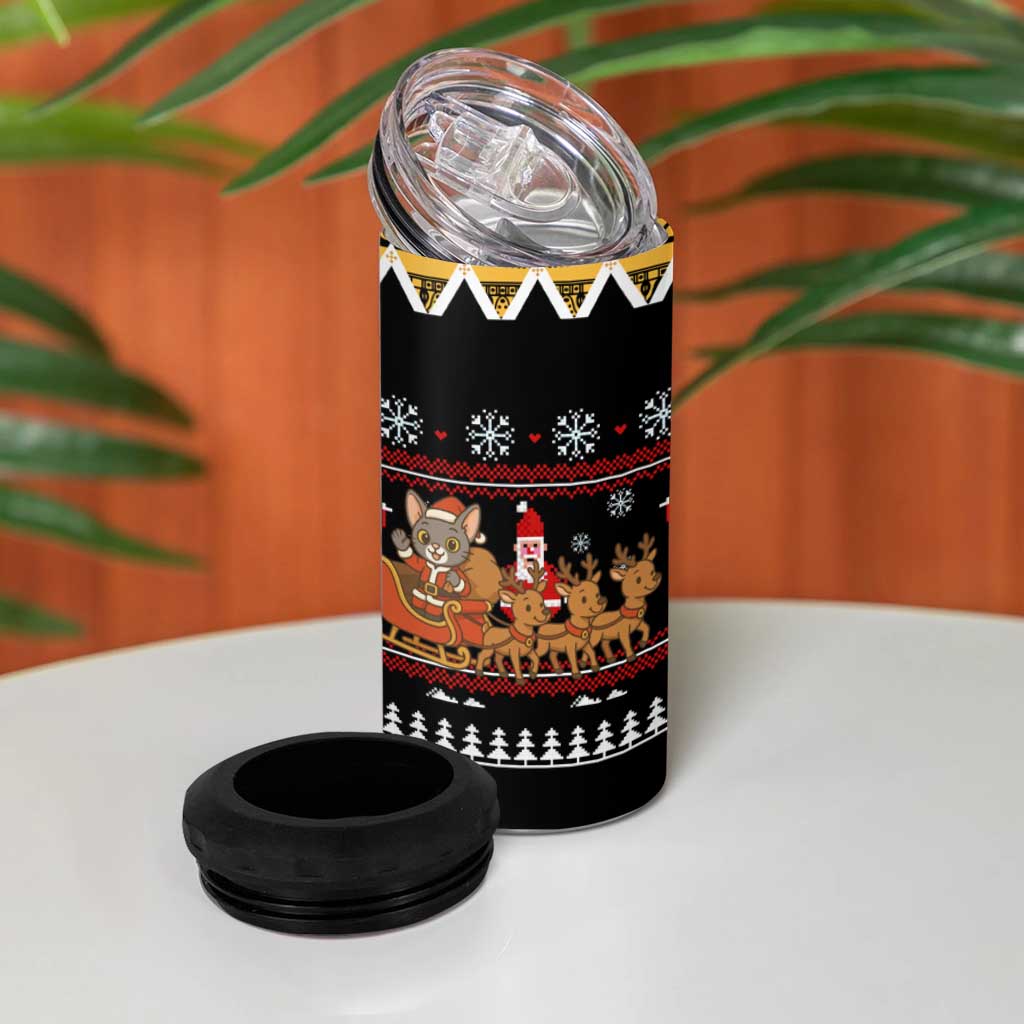 Egypt Christmas 4 in 1 Can Cooler Tumbler Santa Cat Sleigh Reindeer Christmas Tree and Ancient Hieroglyphic - African Pride