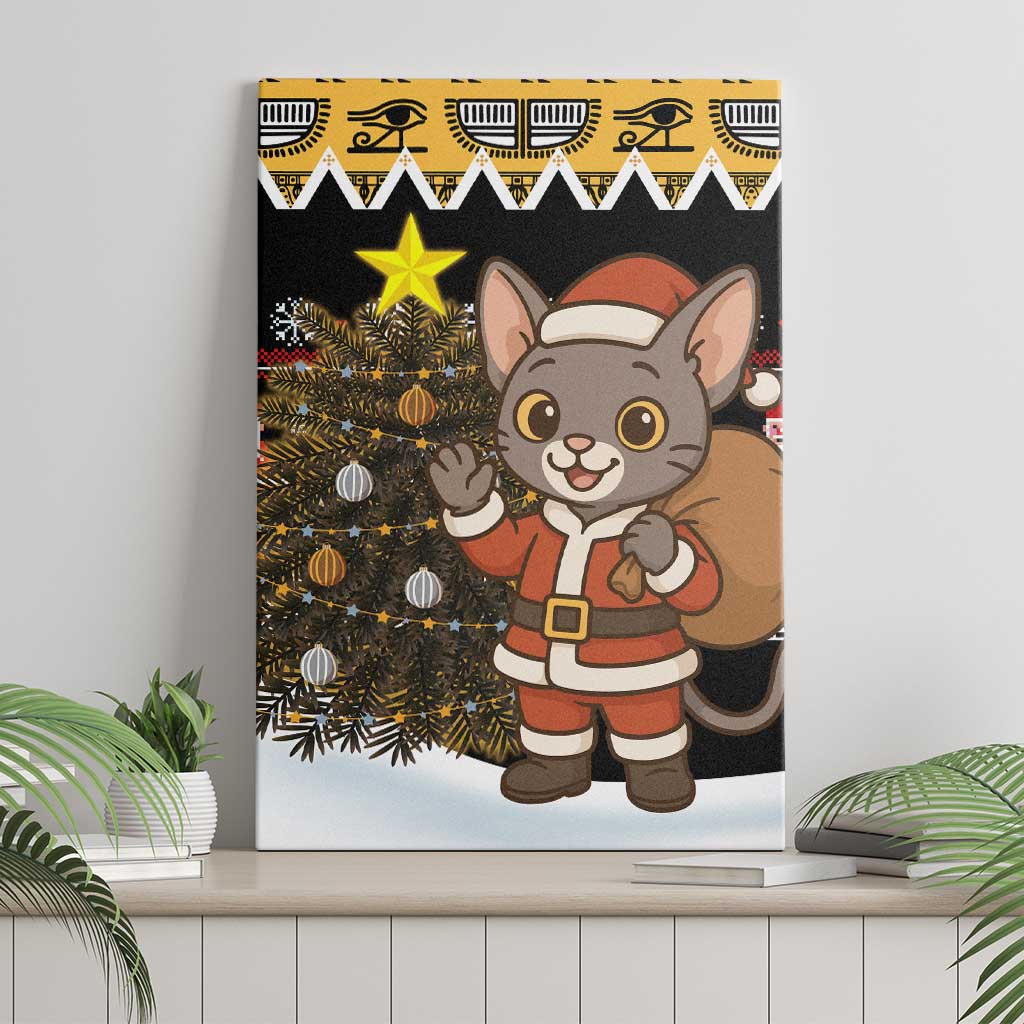 Egypt Christmas Canvas Wall Art Santa Cat Sleigh Reindeer Christmas Tree and Ancient Hieroglyphic - African Pride
