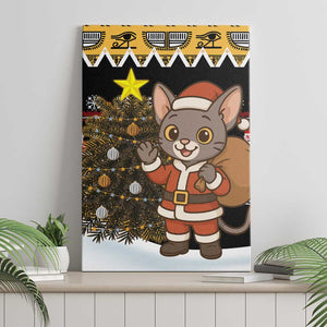 Egypt Christmas Canvas Wall Art Santa Cat Sleigh Reindeer Christmas Tree and Ancient Hieroglyphic - African Pride