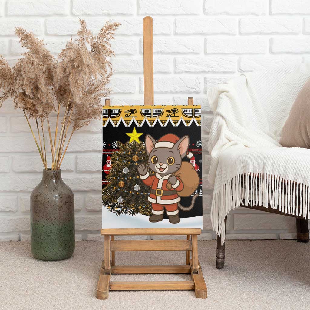 Egypt Christmas Canvas Wall Art Santa Cat Sleigh Reindeer Christmas Tree and Ancient Hieroglyphic - African Pride