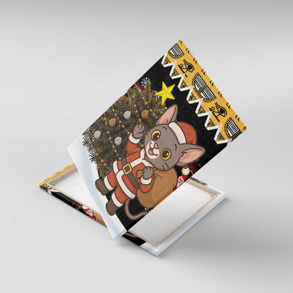 Egypt Christmas Canvas Wall Art Santa Cat Sleigh Reindeer Christmas Tree and Ancient Hieroglyphic - African Pride