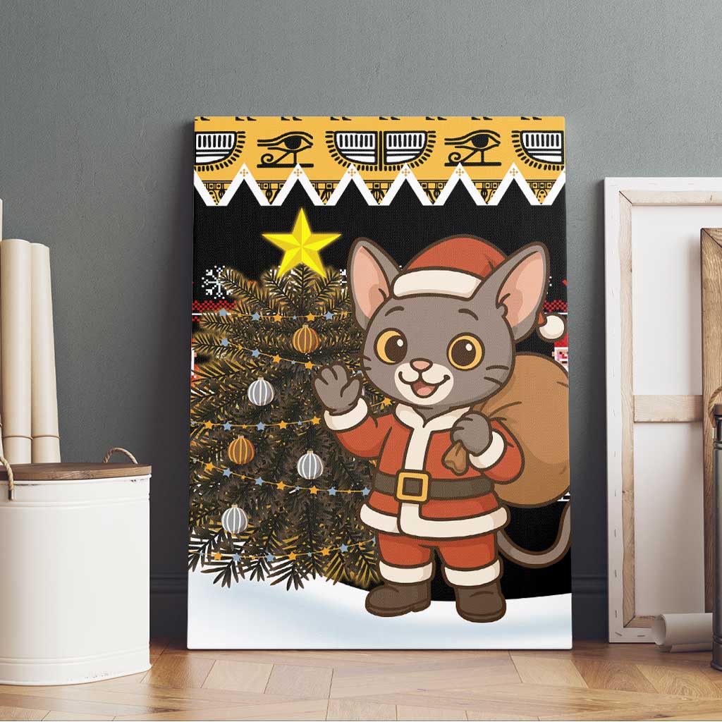 Egypt Christmas Canvas Wall Art Santa Cat Sleigh Reindeer Christmas Tree and Ancient Hieroglyphic - African Pride
