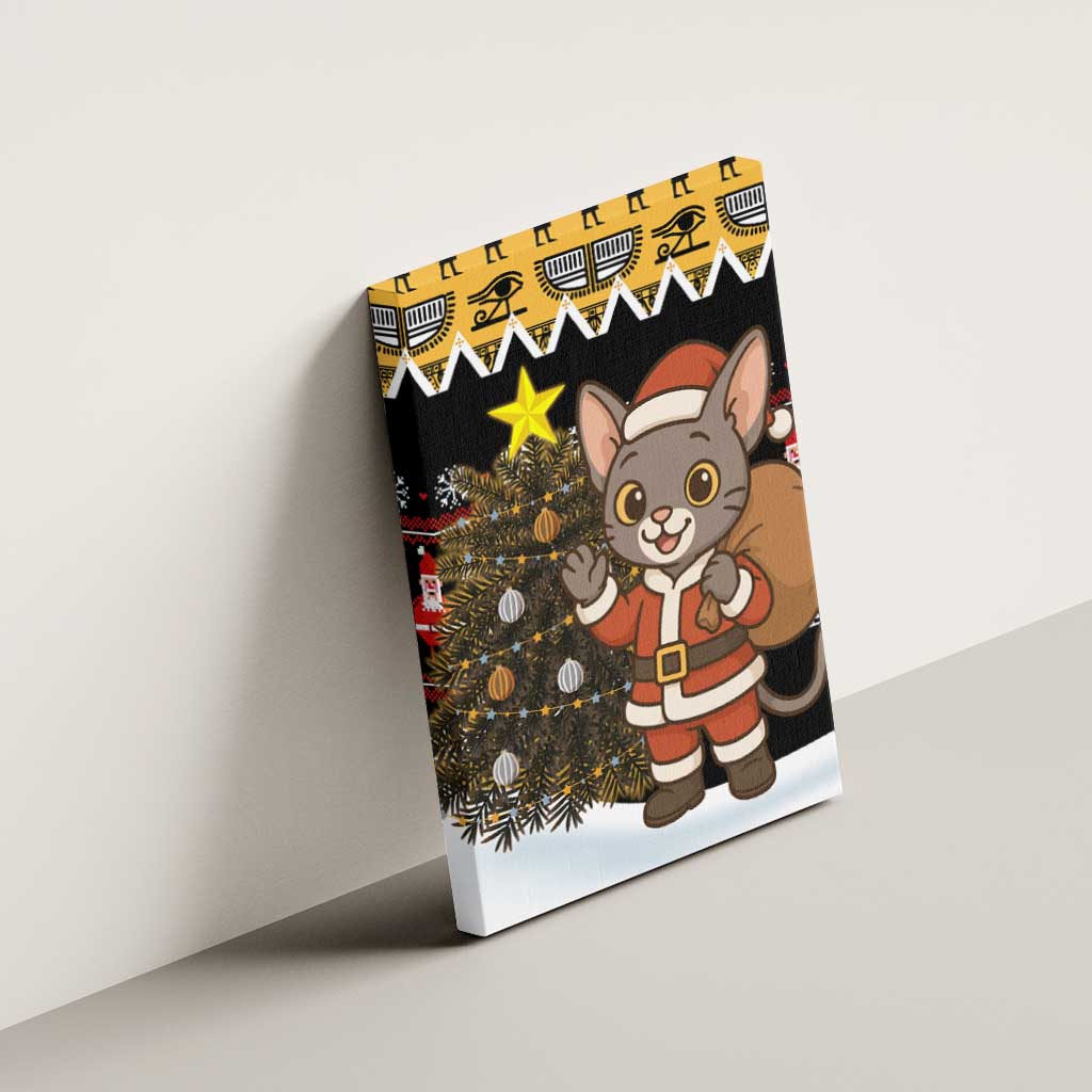 Egypt Christmas Canvas Wall Art Santa Cat Sleigh Reindeer Christmas Tree and Ancient Hieroglyphic - African Pride