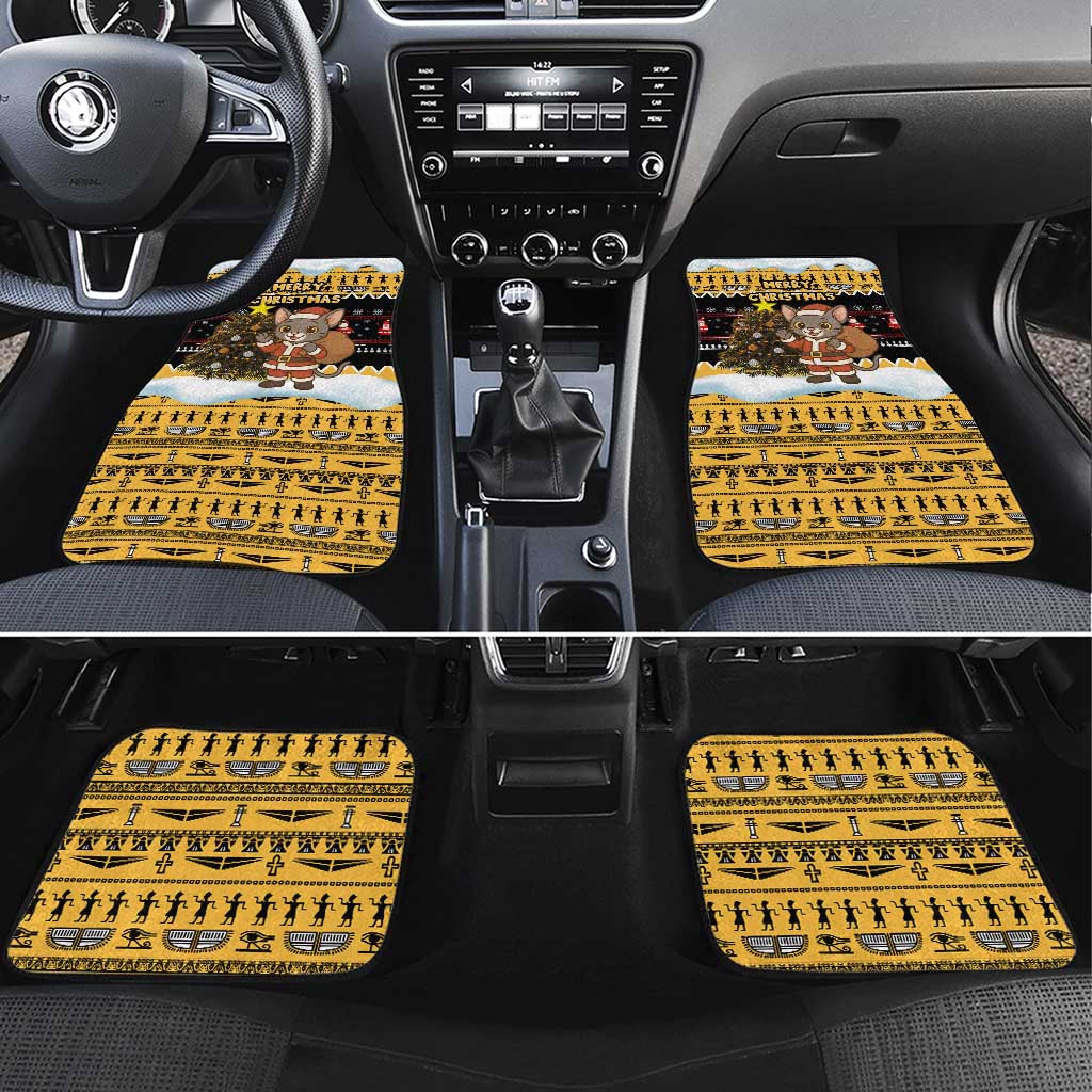 Egypt Christmas Car Mats Santa Cat Sleigh Reindeer Christmas Tree and Ancient Hieroglyphic - African Pride