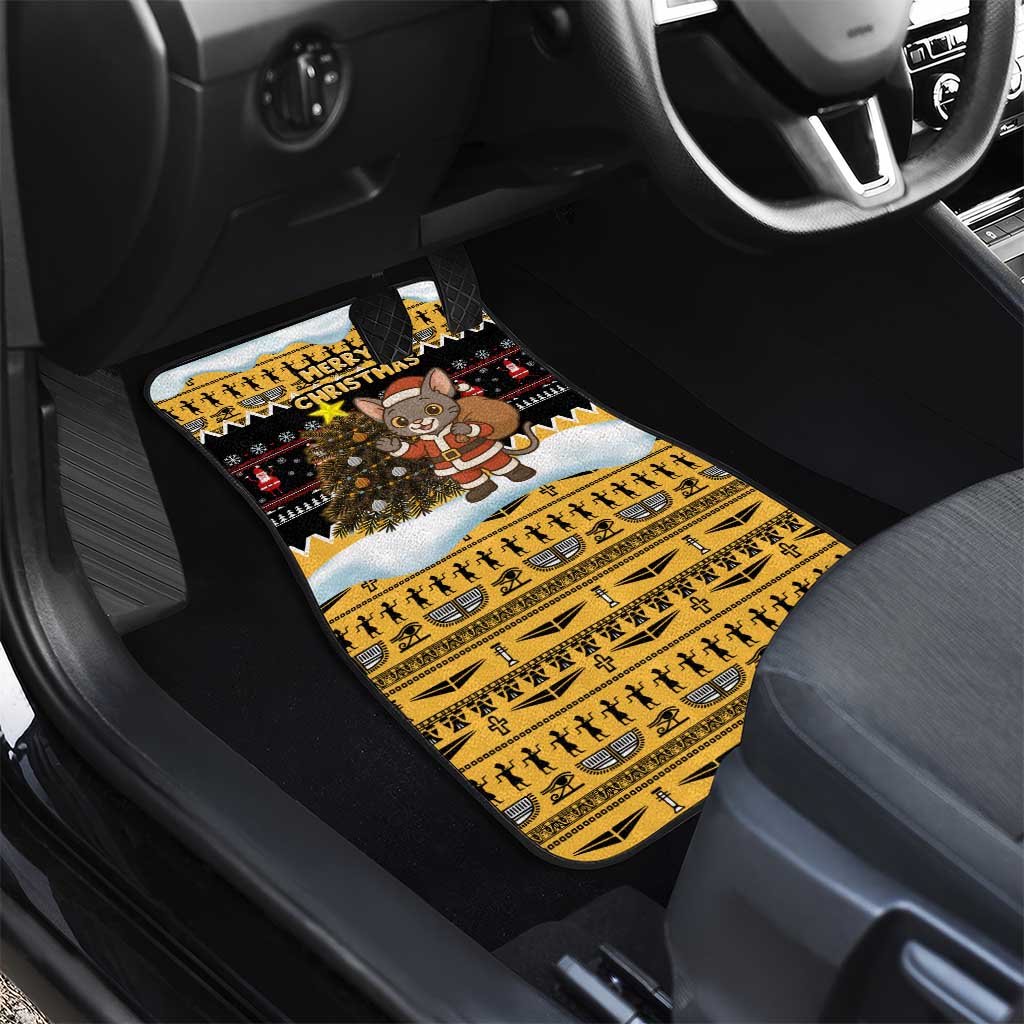 Egypt Christmas Car Mats Santa Cat Sleigh Reindeer Christmas Tree and Ancient Hieroglyphic - African Pride