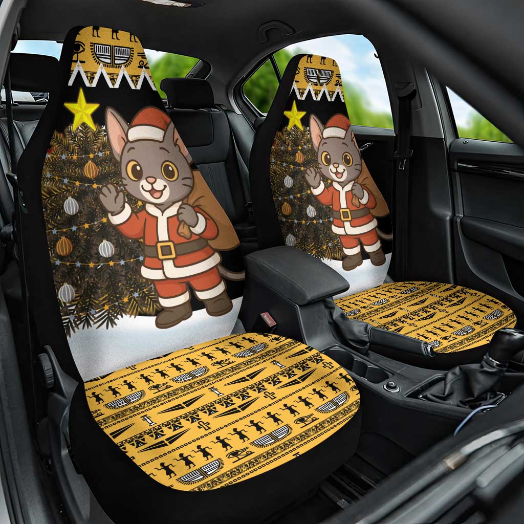 Egypt Christmas Car Seat Cover Santa Cat Sleigh Reindeer Christmas Tree and Ancient Hieroglyphic - African Pride