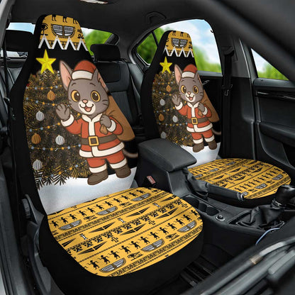 Egypt Christmas Car Seat Cover Santa Cat Sleigh Reindeer Christmas Tree and Ancient Hieroglyphic - African Pride