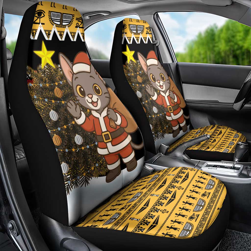 Egypt Christmas Car Seat Cover Santa Cat Sleigh Reindeer Christmas Tree and Ancient Hieroglyphic - African Pride