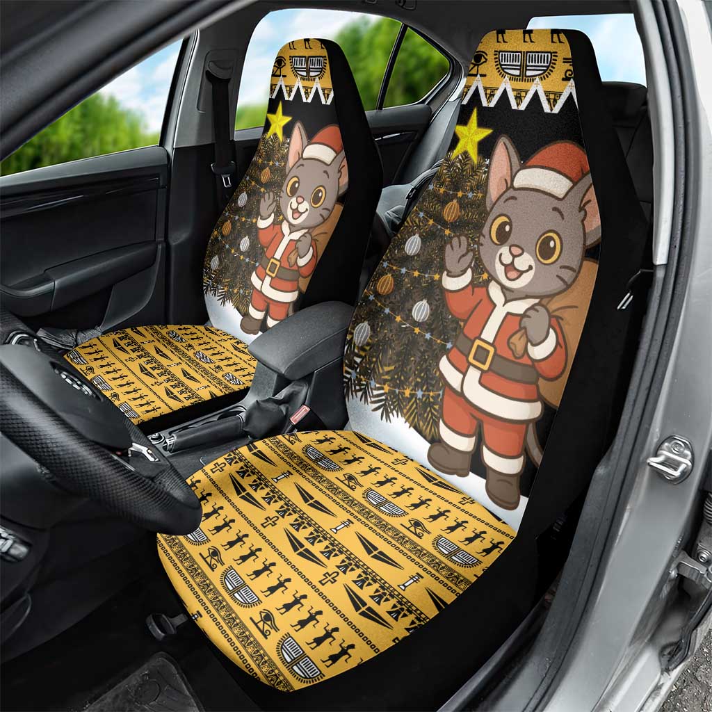 Egypt Christmas Car Seat Cover Santa Cat Sleigh Reindeer Christmas Tree and Ancient Hieroglyphic - African Pride