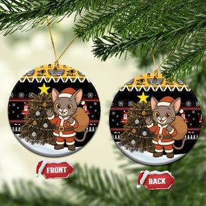 Egypt Christmas Ceramic Ornament Santa Cat Sleigh Reindeer Christmas Tree and Ancient Hieroglyphic - African Pride