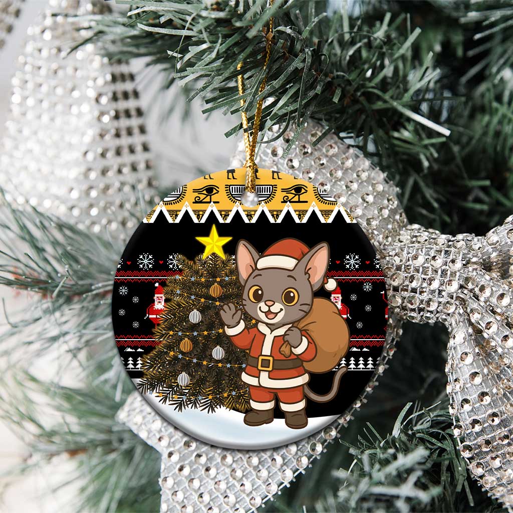 Egypt Christmas Ceramic Ornament Santa Cat Sleigh Reindeer Christmas Tree and Ancient Hieroglyphic - African Pride