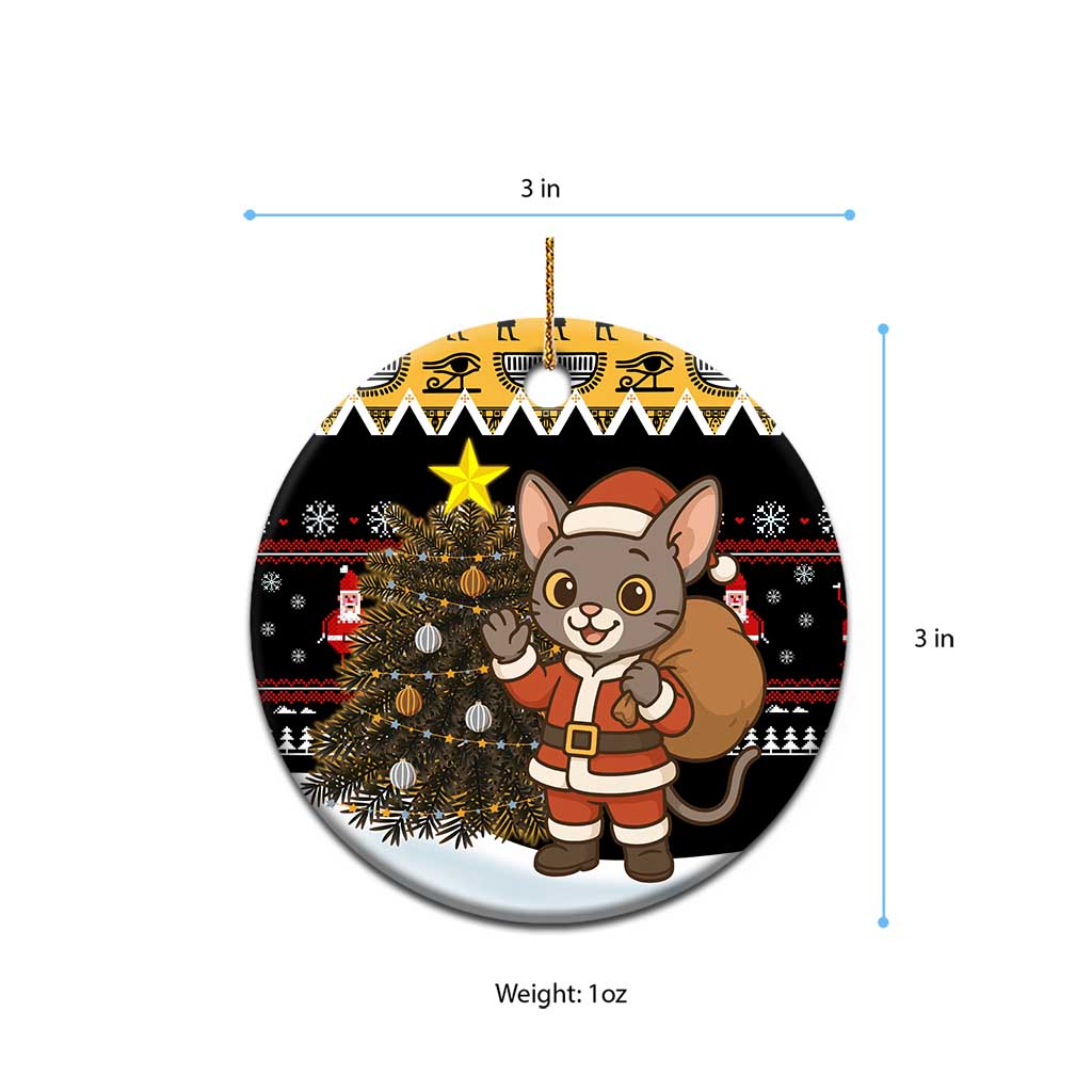 Egypt Christmas Ceramic Ornament Santa Cat Sleigh Reindeer Christmas Tree and Ancient Hieroglyphic - African Pride