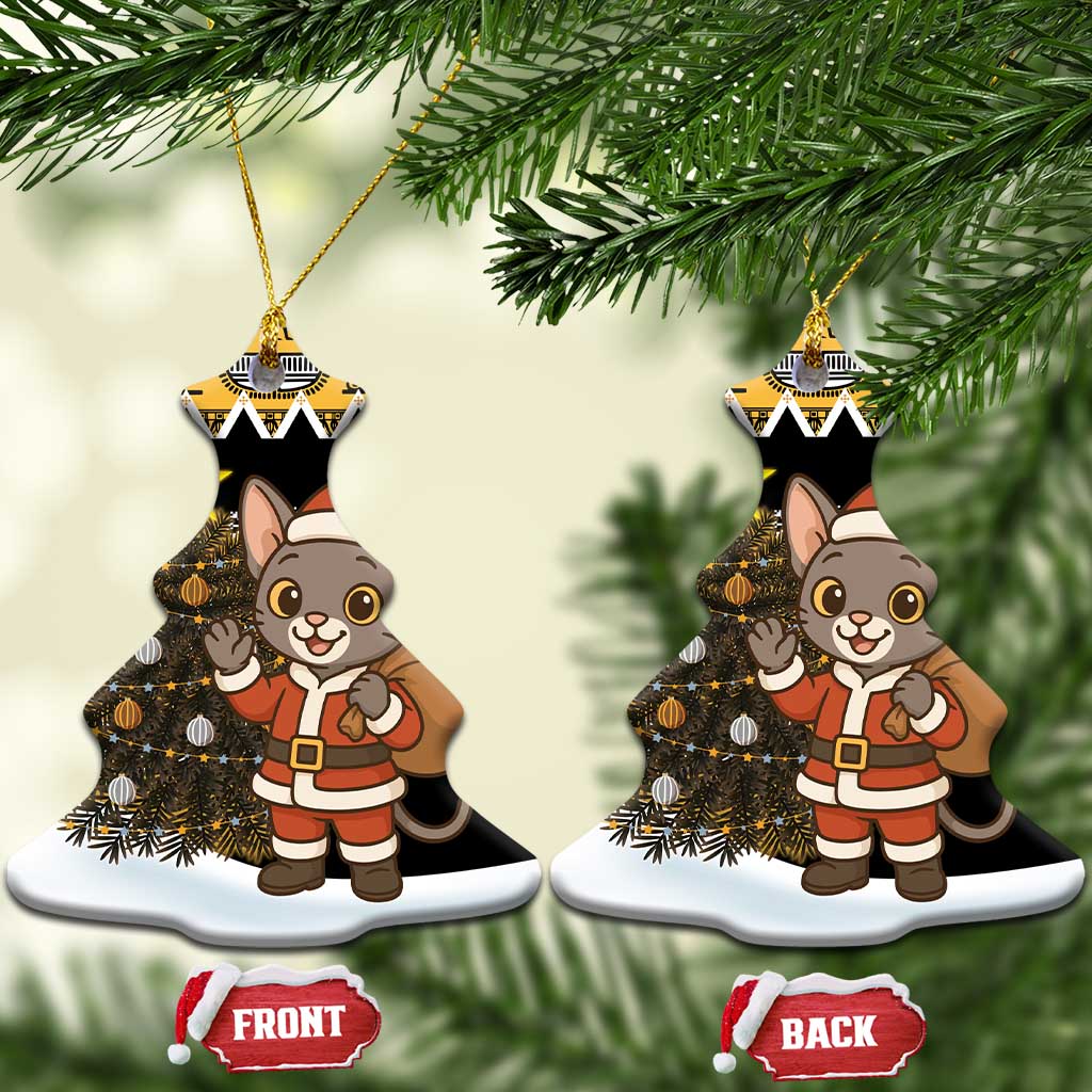 Egypt Christmas Ceramic Ornament Santa Cat Sleigh Reindeer Christmas Tree and Ancient Hieroglyphic - African Pride