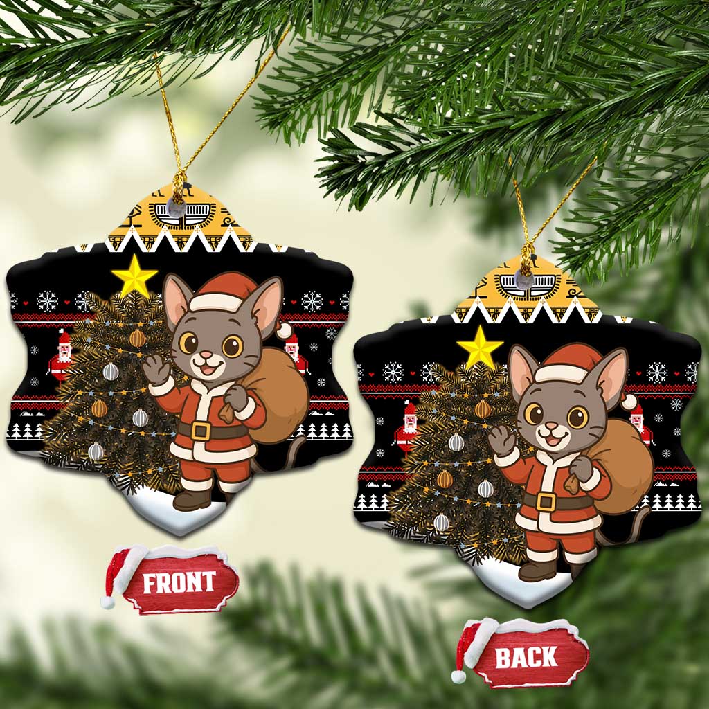 Egypt Christmas Ceramic Ornament Santa Cat Sleigh Reindeer Christmas Tree and Ancient Hieroglyphic - African Pride