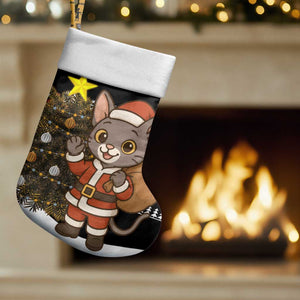 Egypt Christmas Stocking Santa Cat Sleigh Reindeer Christmas Tree and Ancient Hieroglyphic - African Pride