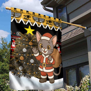 Egypt Christmas Garden Flag Santa Cat Sleigh Reindeer Christmas Tree and Ancient Hieroglyphic - African Pride