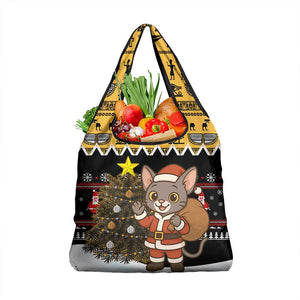 Egypt Christmas Grocery Bag Santa Cat Sleigh Reindeer Christmas Tree and Ancient Hieroglyphic - African Pride
