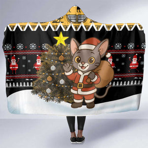Egypt Christmas Hooded Blanket Santa Cat Sleigh Reindeer Christmas Tree and Ancient Hieroglyphic - African Pride