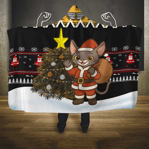 Egypt Christmas Hooded Blanket Santa Cat Sleigh Reindeer Christmas Tree and Ancient Hieroglyphic - African Pride