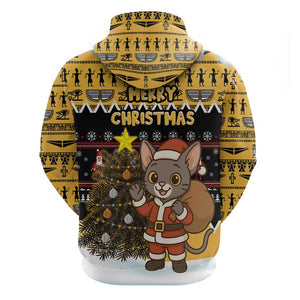 Egypt Christmas Hoodie Santa Cat Sleigh Reindeer Christmas Tree and Ancient Hieroglyphic - African Pride