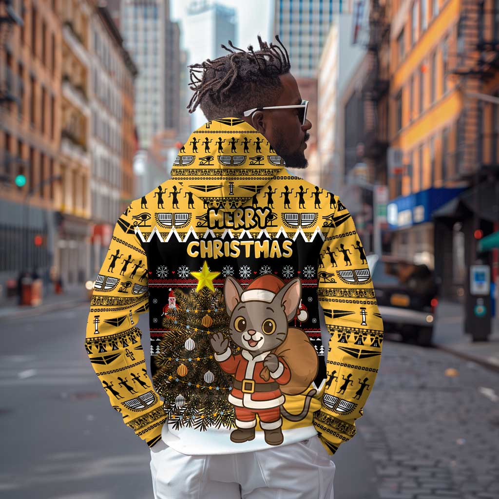 Egypt Christmas Hoodie Santa Cat Sleigh Reindeer Christmas Tree and Ancient Hieroglyphic - African Pride