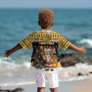 Egypt Christmas Kid Hawaiian Shirt Santa Cat Sleigh Reindeer Christmas Tree and Ancient Hieroglyphic - African Pride