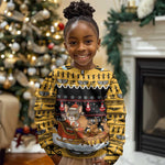 Egypt Christmas Kid Ugly Christmas Sweater Santa Cat Sleigh Reindeer Christmas Tree and Ancient Hieroglyphic - African Pride