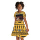Egypt Christmas Kid Short Sleeve Dress Santa Cat Sleigh Reindeer Christmas Tree and Ancient Hieroglyphic - African Pride