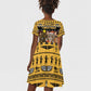 Egypt Christmas Kid Short Sleeve Dress Santa Cat Sleigh Reindeer Christmas Tree and Ancient Hieroglyphic - African Pride