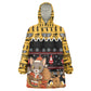 Egypt Christmas Kid Wearable Blanket Hoodie Santa Cat Sleigh Reindeer Christmas Tree and Ancient Hieroglyphic - African Pride