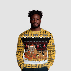 Egypt Christmas Ugly Christmas Sweater Santa Cat Sleigh Reindeer Christmas Tree and Ancient Hieroglyphic - African Pride