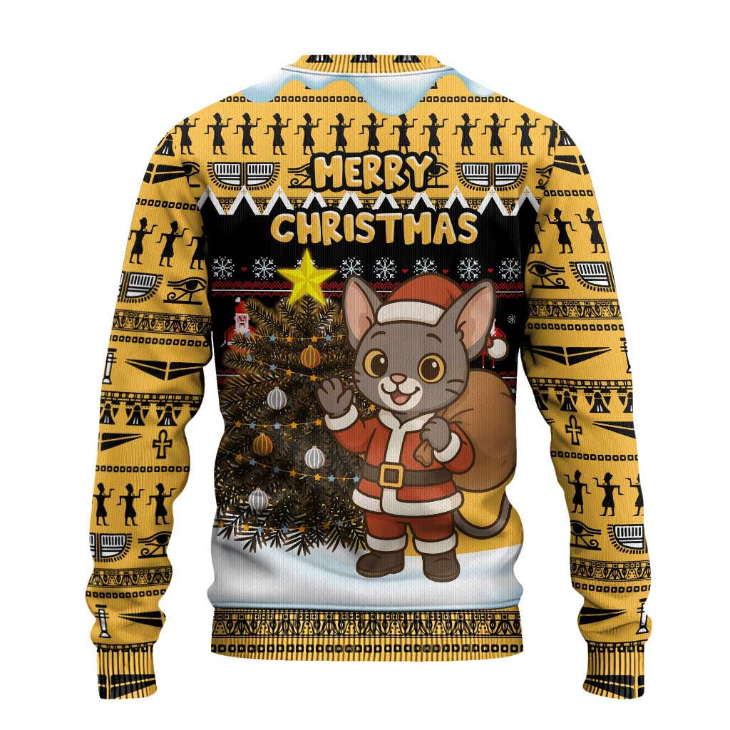 Egypt Christmas Ugly Christmas Sweater Santa Cat Sleigh Reindeer Christmas Tree and Ancient Hieroglyphic - African Pride