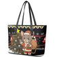 Egypt Christmas Leather Tote Bag Santa Cat Sleigh Reindeer Christmas Tree and Ancient Hieroglyphic - African Pride