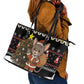 Egypt Christmas Leather Tote Bag Santa Cat Sleigh Reindeer Christmas Tree and Ancient Hieroglyphic - African Pride