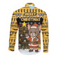 Egypt Christmas Long Sleeve Button Shirt Santa Cat Sleigh Reindeer Christmas Tree and Ancient Hieroglyphic - African Pride